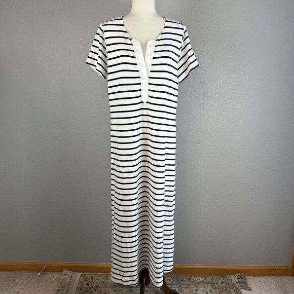 Vineyard Vines Zen Tee Shirt Maxi Dress Size L Nautical Stripe Cotton Modal Knit - Picture 1 of 8